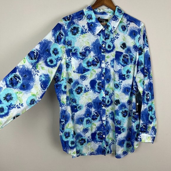Relativity Shirt Top Womens 3X Blue Button Up Lightweight Collared Long Sleeve - Picture 4 of 14